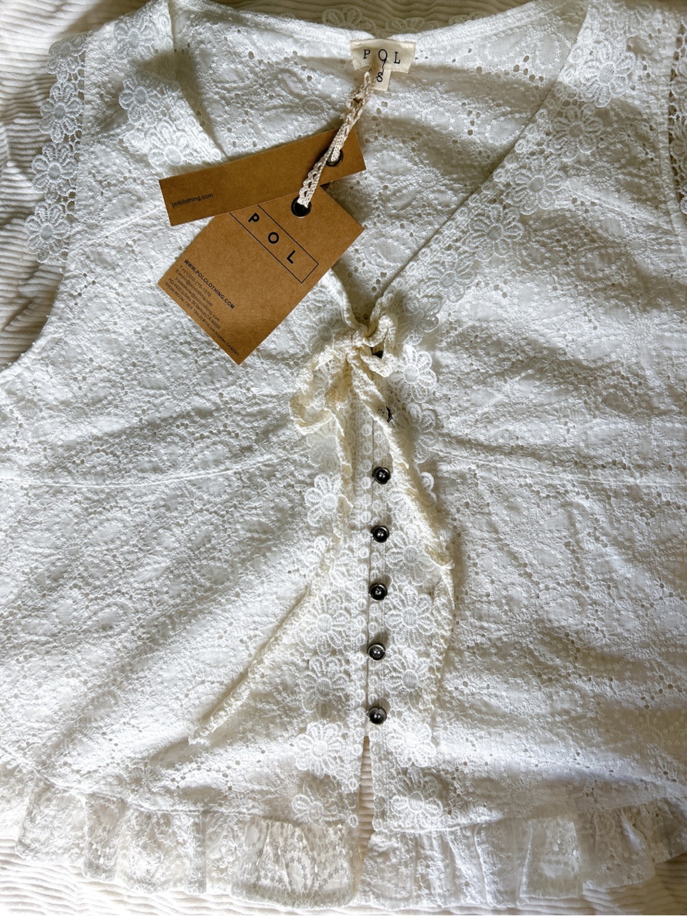 POL Floral Eyelet Lace Button Down Tank NWT
